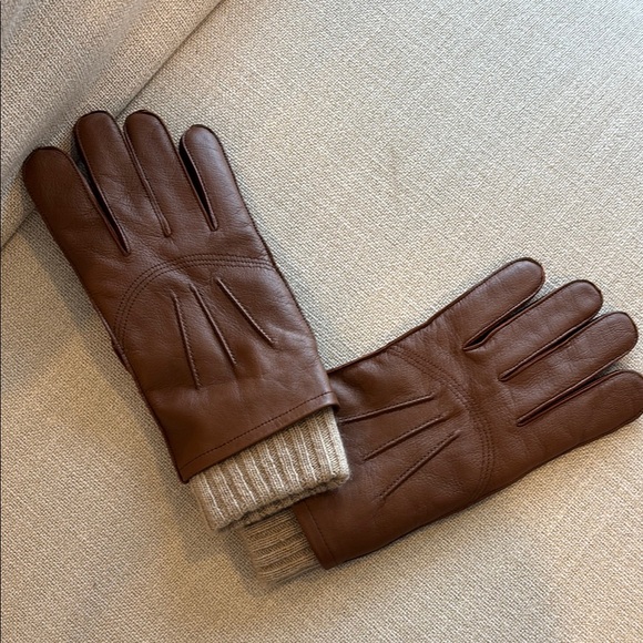 NEW Nordstrom Brown Leather Gloves with Cashmere Knit Cuffs XL - Picture 5 of 5